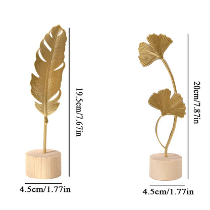 Nordic Gold Ginkgo Leaf Crafts Folhas Escultura Luxo Sala de estar Decoração Acessórios Decoração para casa Escritório Desktop Ornamentos