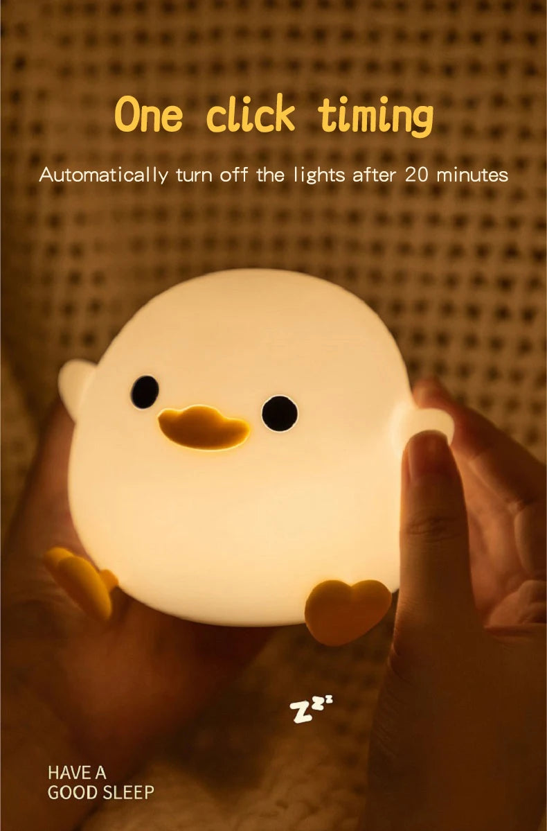 1pc Doudou Duck night light  Children's gift soft light eye care USB charging timing automatic clap silicone lamp