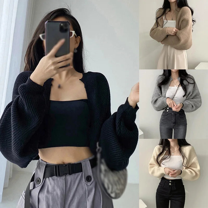 Women's Cardigans Knitted Long Sleeve Ultra Short Shawl Spring Autumn Sweater