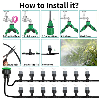 10-20M Automatic Watering Irrigation System Portable Misting Fog Nozzles Garden Hose Spray Head W/ 4/7mm Tee Connector for Patio