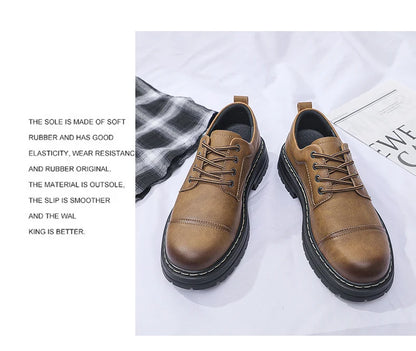 2024 new Martin shoes men's business casual leather shoes lace-up all low help workers wear thick sole increase tide shoes