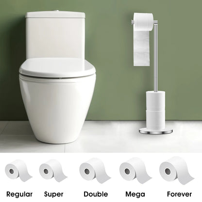 Freestanding Toilet Roll Holders Stainless Steel Toilet Paper Stand Anti-Rust Space Bathroom Tissue Rack Paper Dispenser Storage