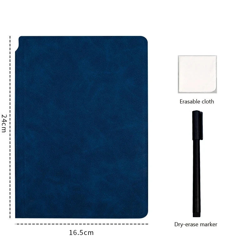 A5 Reusable Whiteboard Notebook Leather Memo Free Whiteboard Pen Erasing Cloth Weekly Planner Portable Stylish Office Notebooks