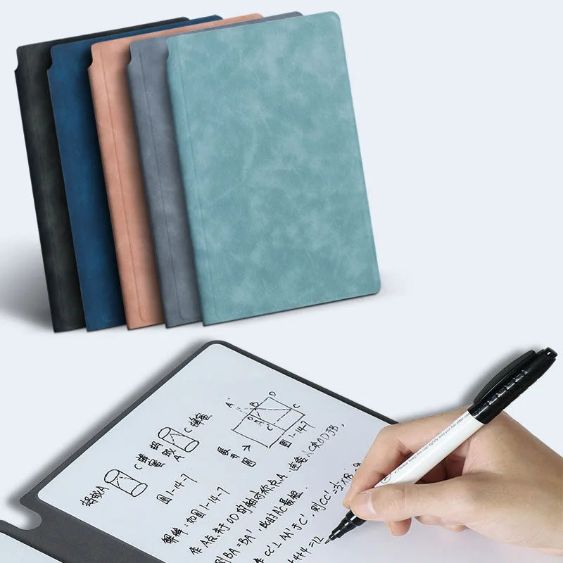 A5 Reusable Whiteboard Notebook Leather Memo Free Whiteboard Pen Erasing Cloth Weekly Planner Portable Stylish Office Notebooks