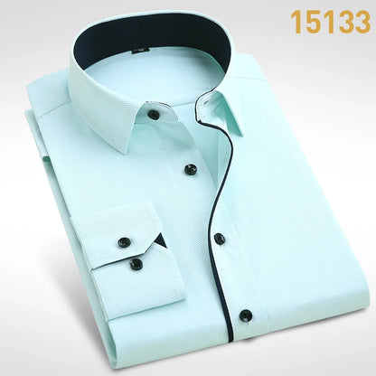 2024 New Men's Shirt Long sleeved Slim Fit White Comfortable and Breathable Business Casual Solid Color Formal Shirt