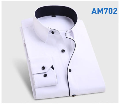 2024 New Men's Shirt Long sleeved Slim Fit White Comfortable and Breathable Business Casual Solid Color Formal Shirt