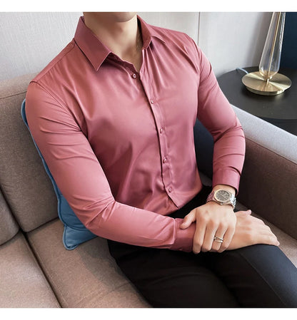 10Color High Quality Solid Dress Shirt Men Simple Long Sleeve Slim Fit Business Shirts Homme Social Casual Shirt Plus Size 5XL-M