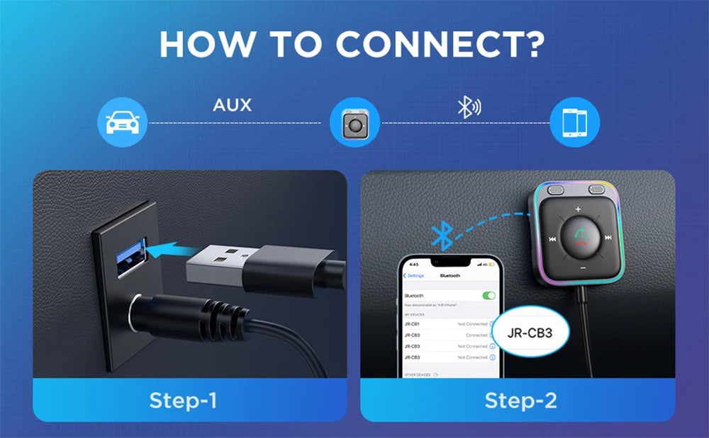 Joyroom Bluetooth 5.4 Car Adapter With Dual Mics Noise Cancellation AUX Bluetooth Wireless Receiver Car Kit Plug-and-Play