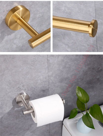 Adhesive Toilet Paper Holder Wall Mount For Bathroom Kitchen Silver Gold Black Towel Storage Stand Stainless Steel Tissue Rack