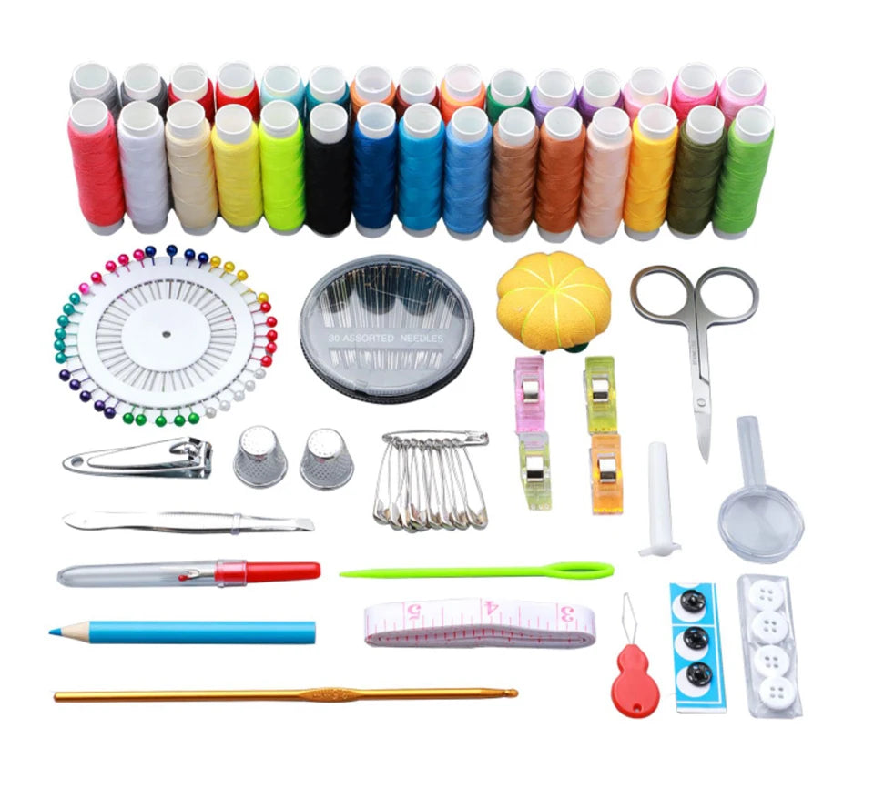 Kit de costura completo com linhas, agulhas, tesouras, fita métrica, botões, portátil, viagem, faça você mesmo, bordado, trabalho manual, conjunto de ferramentas de costura