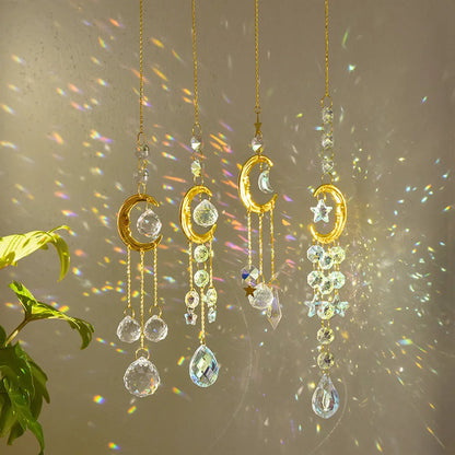 1 Piece Crystal Wind Chime Suncatcher Bedroom Balcony Patio Sun Moon Prism Pendant Good Home Decorations