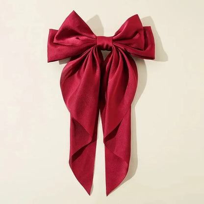 Korean Accessories Hair Clips for Women Girls Big Bowknot Solid Satin Long Ribbon Bows Spring Clamp Barette Cheveux Femme 2023