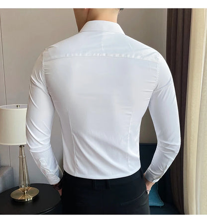 10Color High Quality Solid Dress Shirt Men Simple Long Sleeve Slim Fit Business Shirts Homme Social Casual Shirt Plus Size 5XL-M