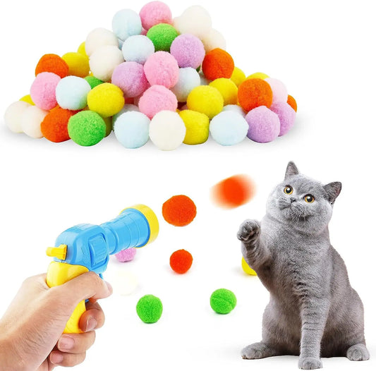 Cat Toys Interactive Toy Mini Shooting Gun Games Stretch Plush Ball Toys Pet Kitten Creative Pet Supplies