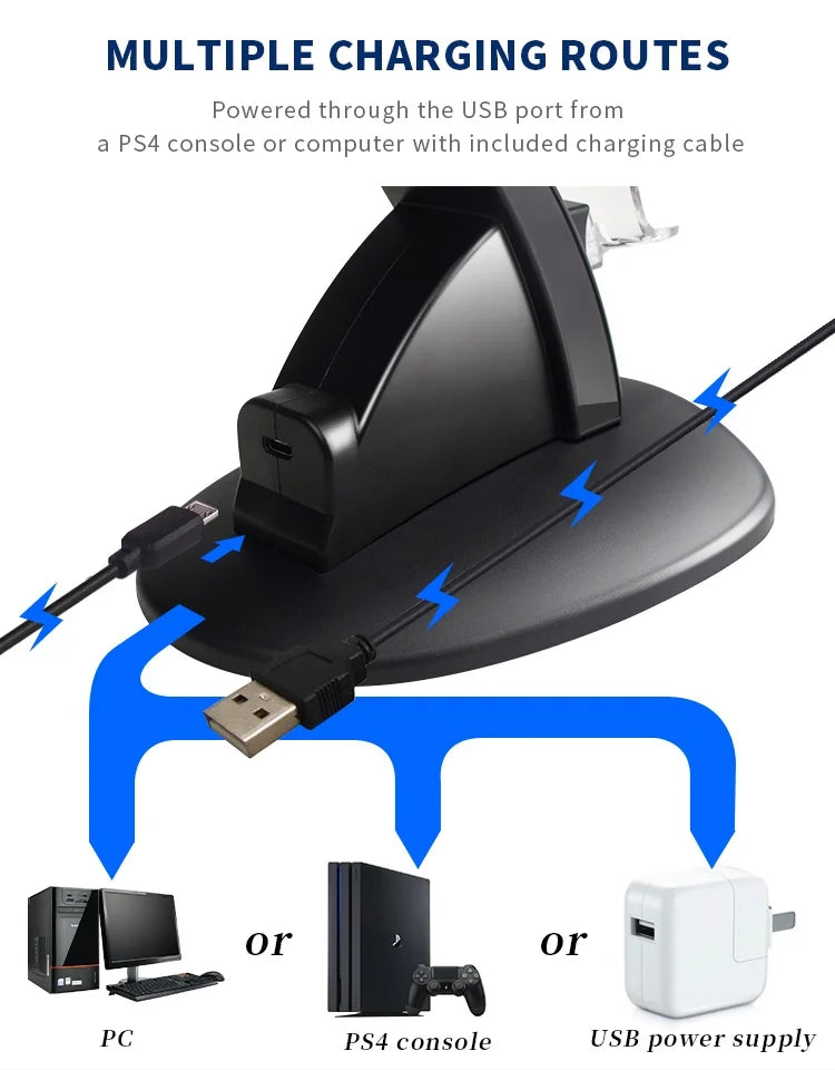 DATA FROG LED Dual USB Charging Dock Charger Controller Holder Stand For Sony PS4/PS4 Slim/PS4 Pro Gamepad