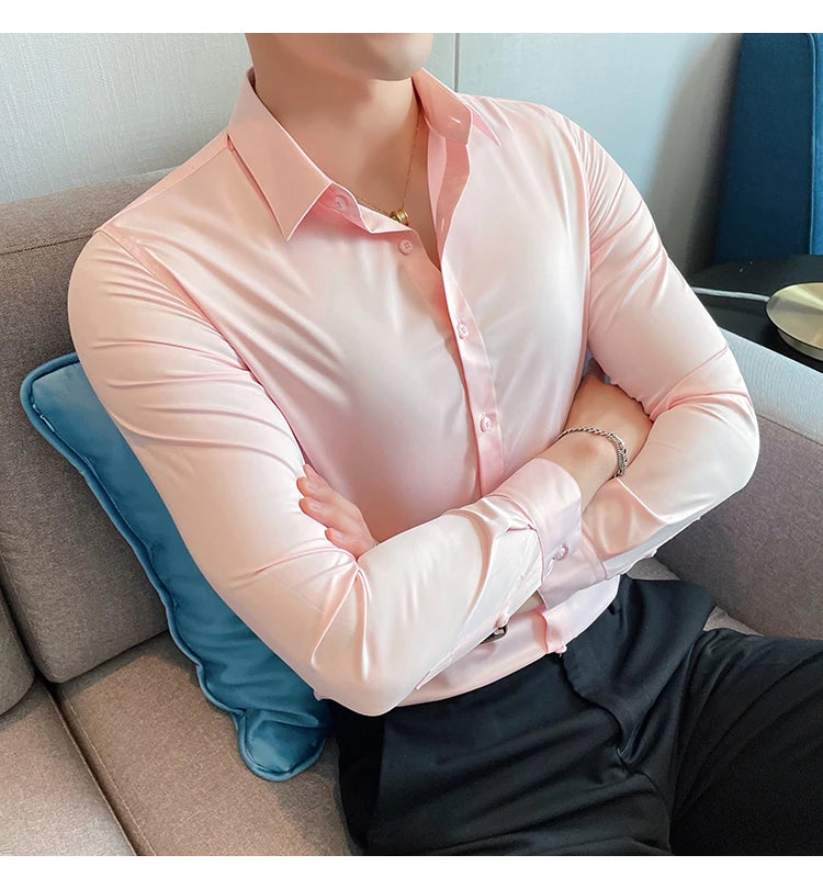 10Color High Quality Solid Dress Shirt Men Simple Long Sleeve Slim Fit Business Shirts Homme Social Casual Shirt Plus Size 5XL-M