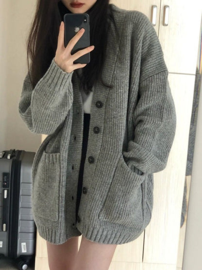 Autumn Winter Women Cardigan Sweater Coats Fashion Female Long Sleeve V-neck Loose Knitted Jackets Casual Sweater Cardigans