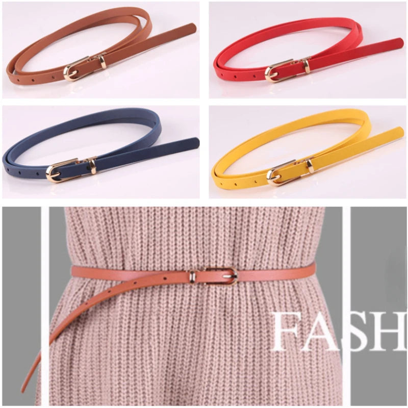 Fashion Black Blue White Pink Red Women Belts Thin Skinny Waistband Pin Buckle Adjustable Belt Summer Dress Jeans Strap Pu Belts