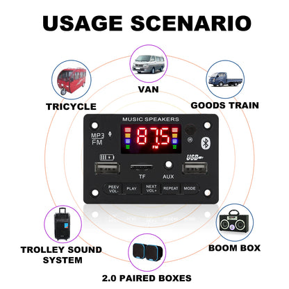 Bluetooth 5.0 MP3 Decoder Board 2*40W 80W Amplifier Audio Player 12V DIY MP3 Player Car FM Radio Module TF USB Mic Record Call