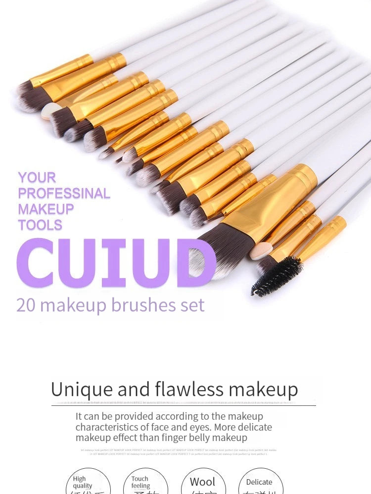 20 PCS Makeup Brush Set Eye Shadow Brush Set Foundation Brush Beauty Tools Super Soft Man-made Fibers Full Set