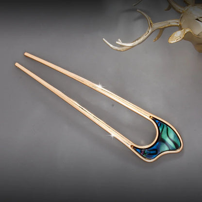 Fashion Luxury Silver Gold Color Elegant Shell Enamel Hairpin for Women Metal U Shape Hair Stick Hairwear Accessories Jewelry