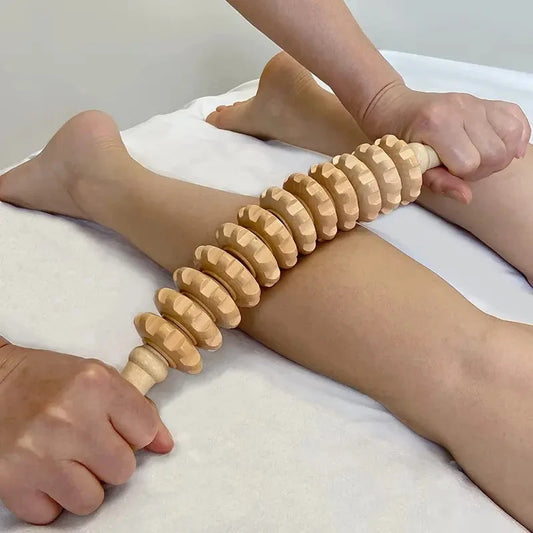 1pc 12 Rollers Handheld Wooden Massager for Trigger Point Therapy, Cellulite Reduction, and Muscle Relaxation