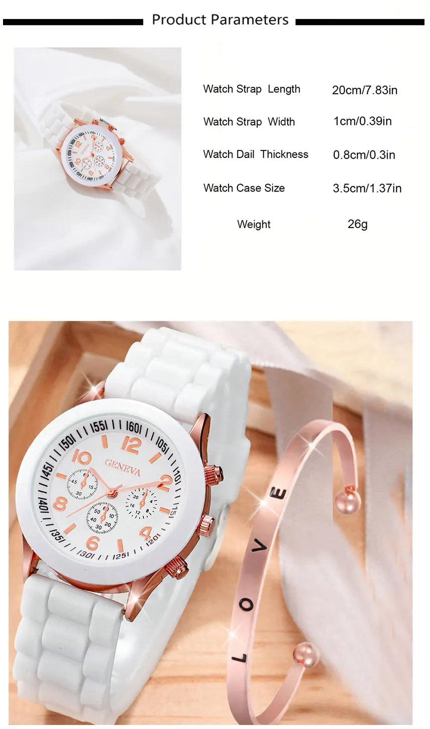 Fashion Women Watches Set White Silicone Jelly Quartz Watch Ladies Dress Wristwatch Gifts for Girls Relogio Feminino Reloj Mujer