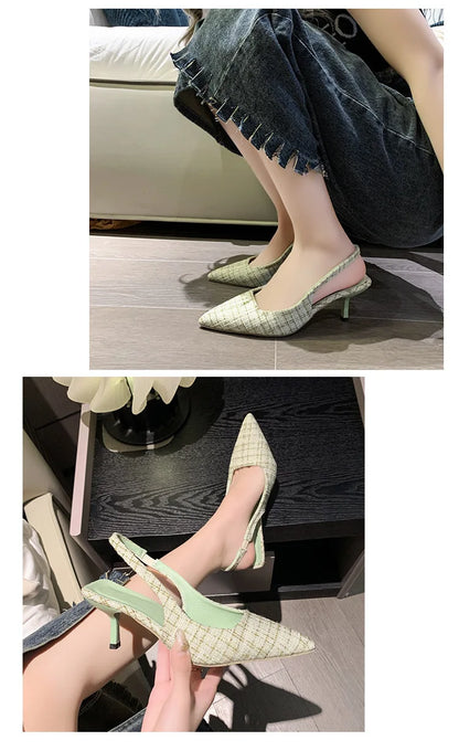 Sea Salt Blue Pointed High Heel Sandals for Women Back Hollow Half Headed Single Shoes Fashion Versatile Casual Shoes