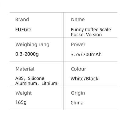 Fuego Kitchen Coffee Scale with Timer Rechargeable Digital Scale 0.1g High Precision 3 Modes Drip Espresso Scale Barista Gift