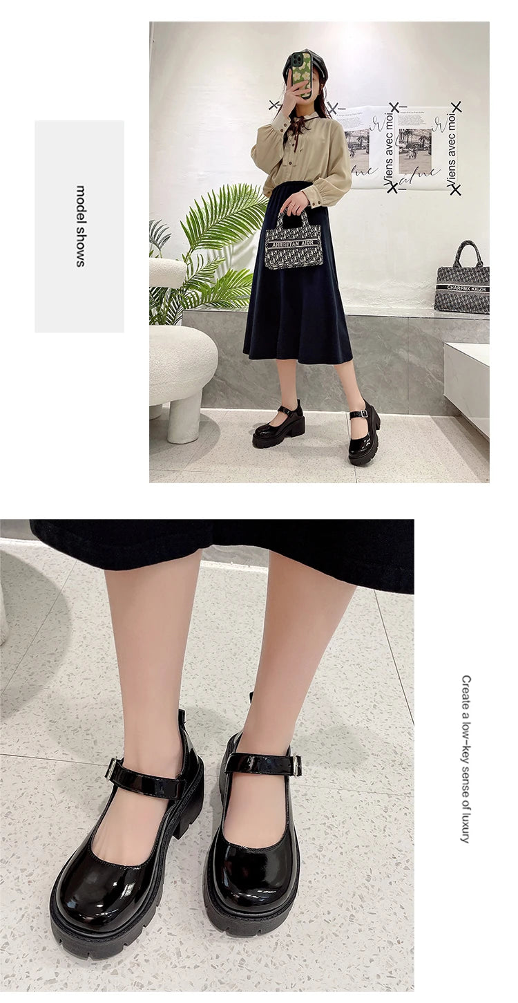 Shoes Platform Shoes Heels  Women Japanese Style Vintage Pumps for Women College Student Women's Shoes