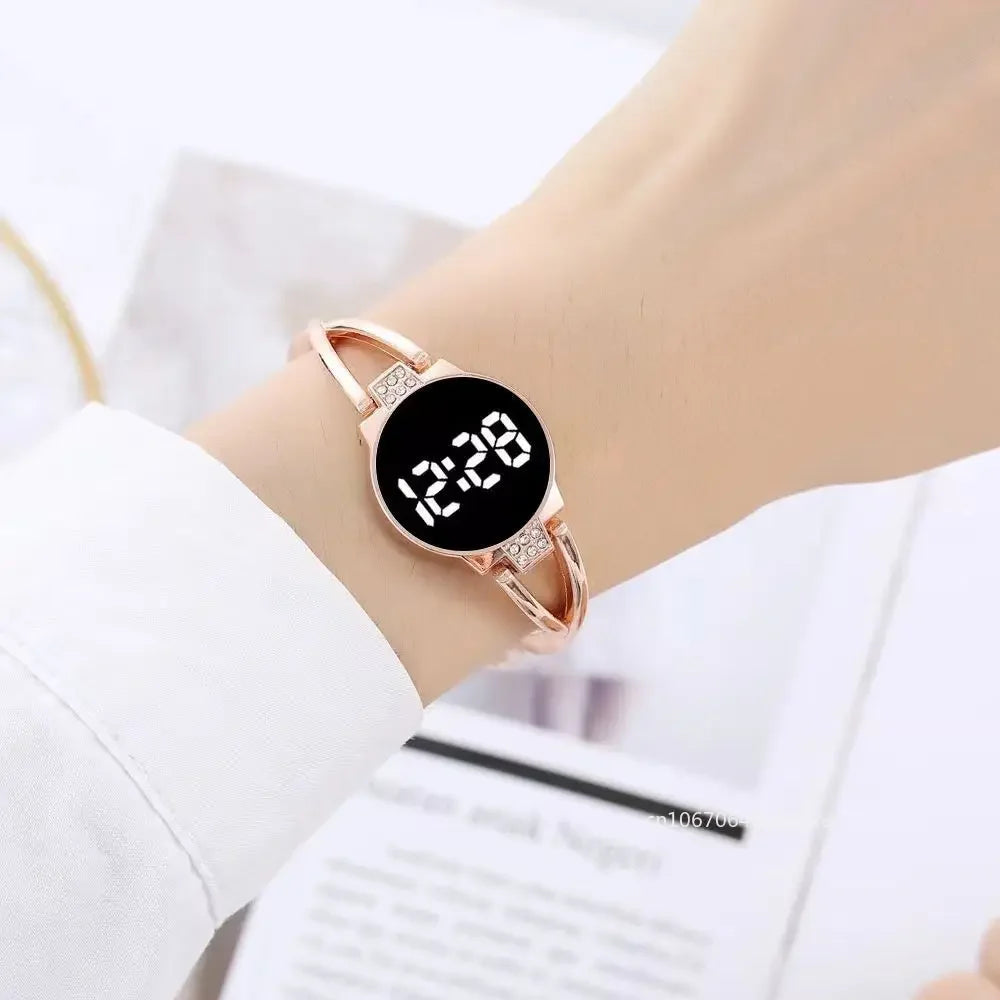 LED Fashion Watch for Women Touch Screen Ladies Time Steel Band Electronic Student Ladies Bracelet Watch Simple Style Watches