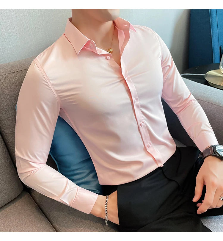 10Color High Quality Solid Dress Shirt Men Simple Long Sleeve Slim Fit Business Shirts Homme Social Casual Shirt Plus Size 5XL-M