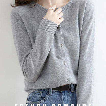 Korean Single Breasted Cardigans Sweater Women Autumn Winter O-neck Long Sleeve Knitwear Female Basic Solid Color Soft Sweaters