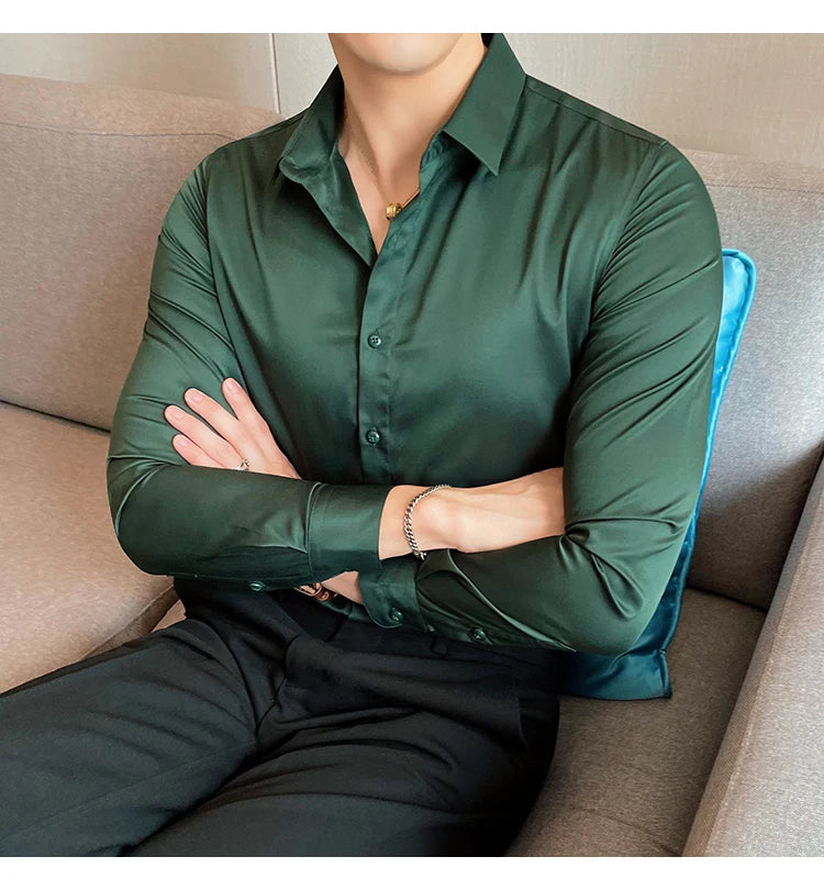 10Color High Quality Solid Dress Shirt Men Simple Long Sleeve Slim Fit Business Shirts Homme Social Casual Shirt Plus Size 5XL-M