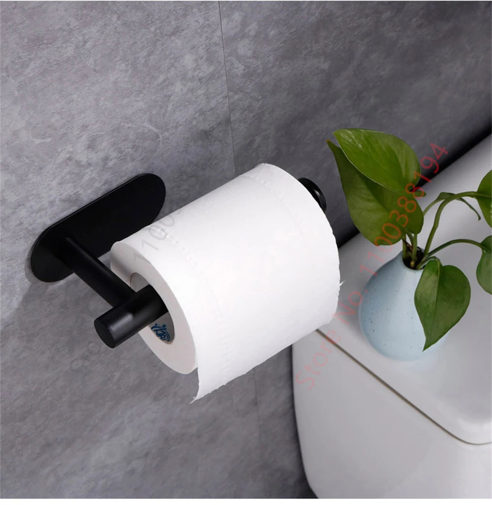 Adhesive Toilet Paper Holder Wall Mount For Bathroom Kitchen Silver Gold Black Towel Storage Stand Stainless Steel Tissue Rack