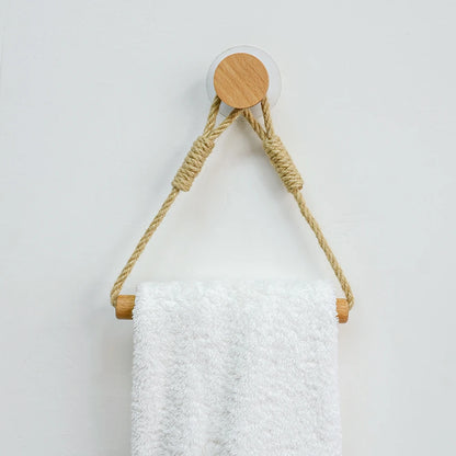 Nail-free Paper Towel Holders Rack Bathroom Towel Hook Toilet Paper Holder Towel Rack Beige Hemp Color