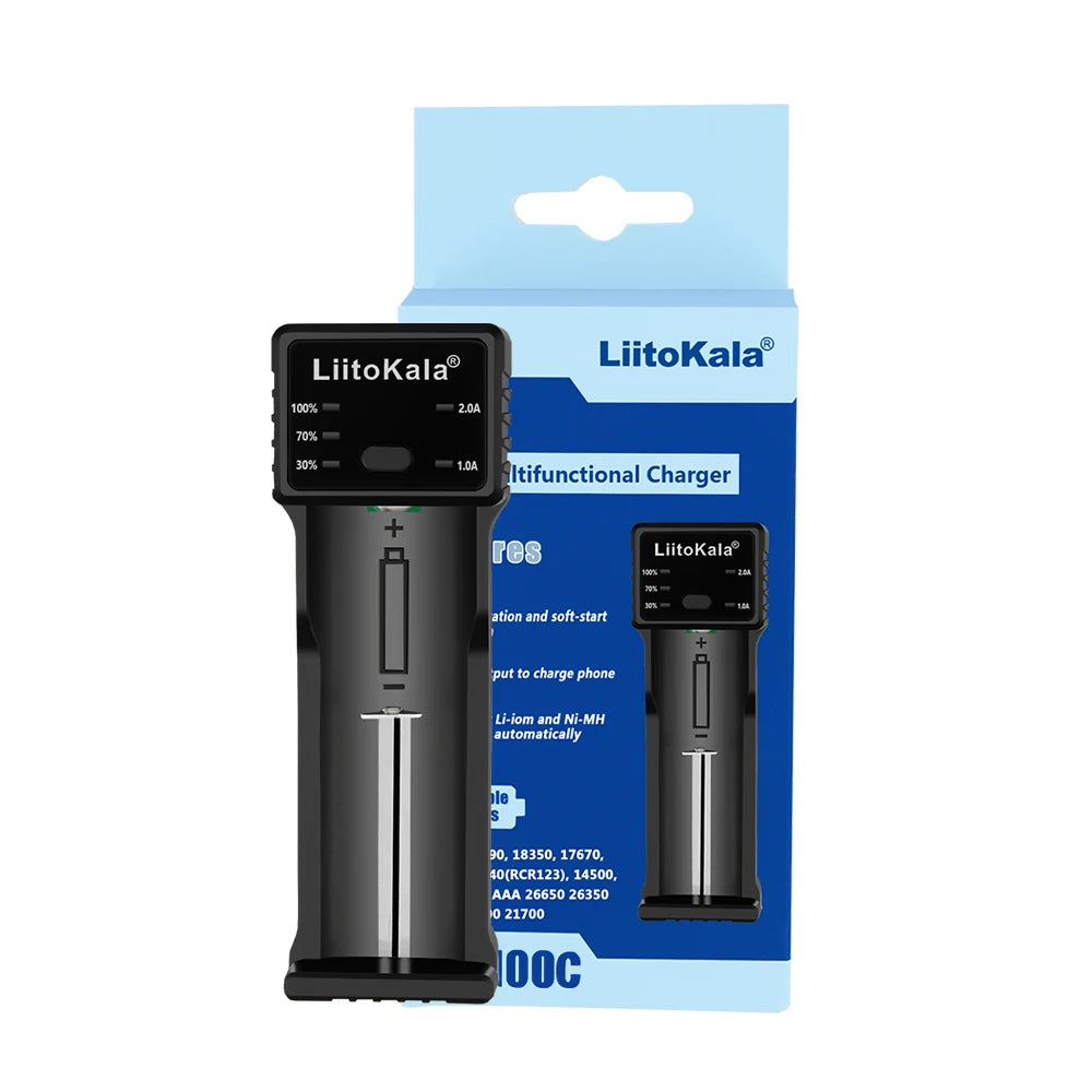 LiitoKala Lii-100C Lii-100 Battery Charger For 18650 18350 26650 16340 RCR123 14500 3.7V 1.2V Ni-MH Ni-Cd 2A USB Smart Charger