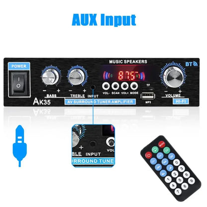 HiFi Digital AK35 Bluetooth Amplifiers MP3 Channel 2.0 Sound AMP Support 110V-240V for Home Car FM USB Remote Control