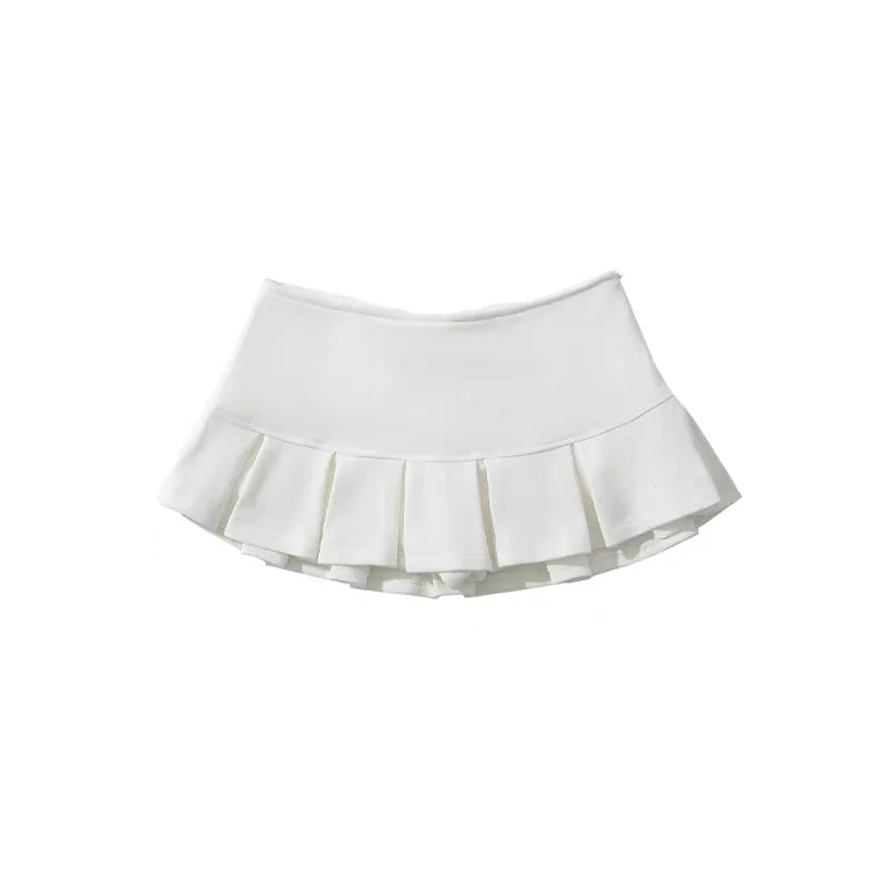 HOUZHOU Terry Fabric Y2K Mini Skirt Women Low Waist Wide Pleat Light Grey Sexy Vintage A-line Pleated Skirt Casual Skort Summer