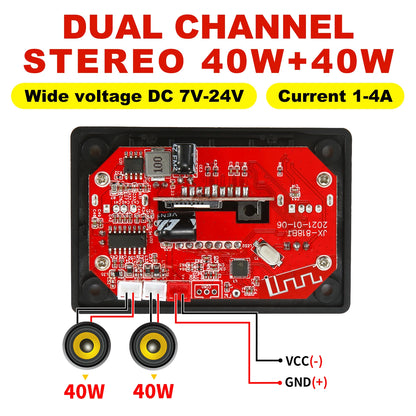 Bluetooth 5.0 MP3 Decoder Board 2*40W 80W Amplifier Audio Player 12V DIY MP3 Player Car FM Radio Module TF USB Mic Record Call