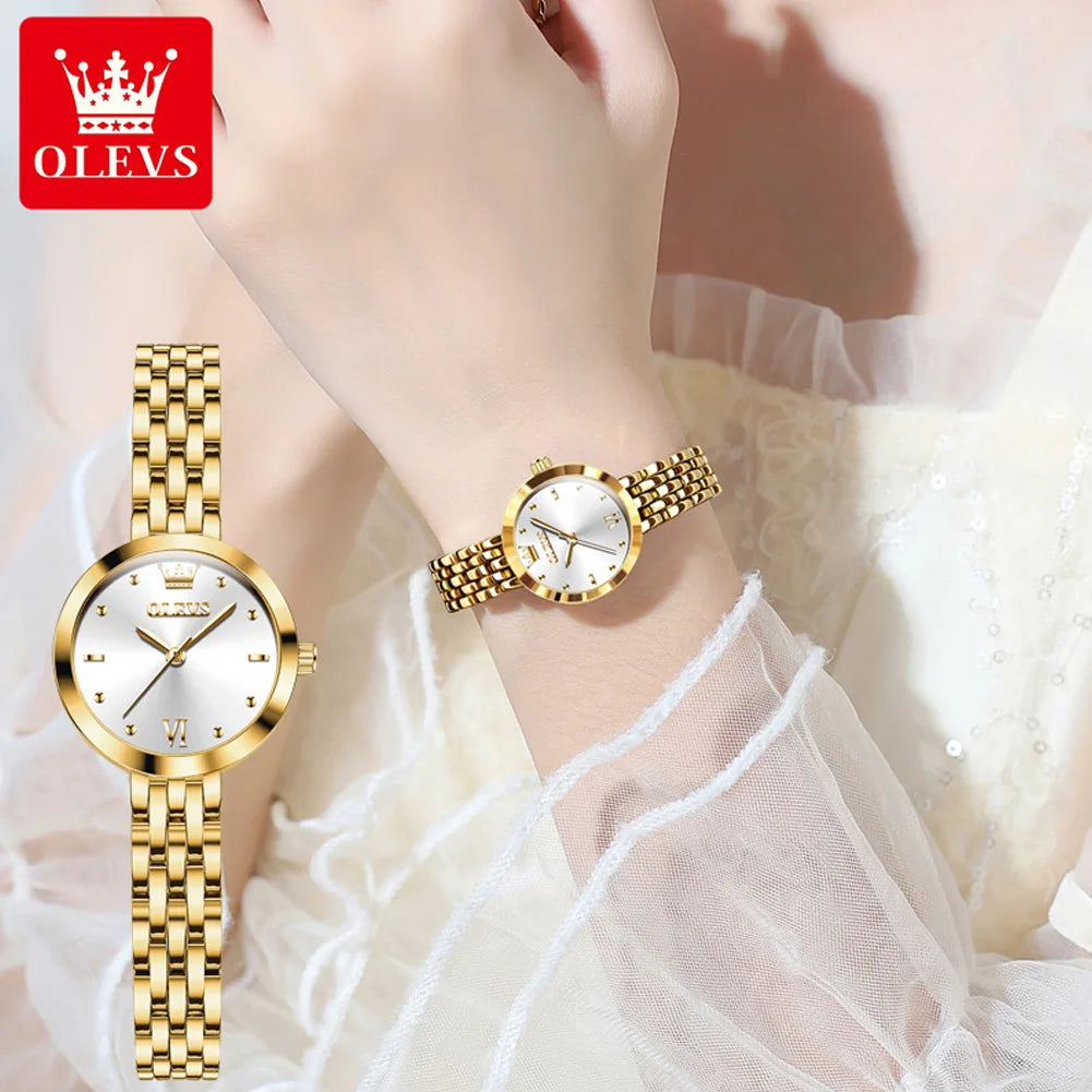 OLEVS Luxury Top Brand Women's Watches Elegant Fashion Gold Watch for Women Original Simple Quartz Waterproof Wristwatch Ladies