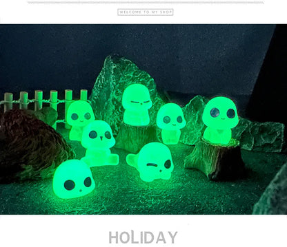 10PCS Miniaturas Árvore Elfo Bebê Resina Brilham À Noite Micro Decorações de Paisagem Luminosa Alienígena ET Fada Jardim Acessórios