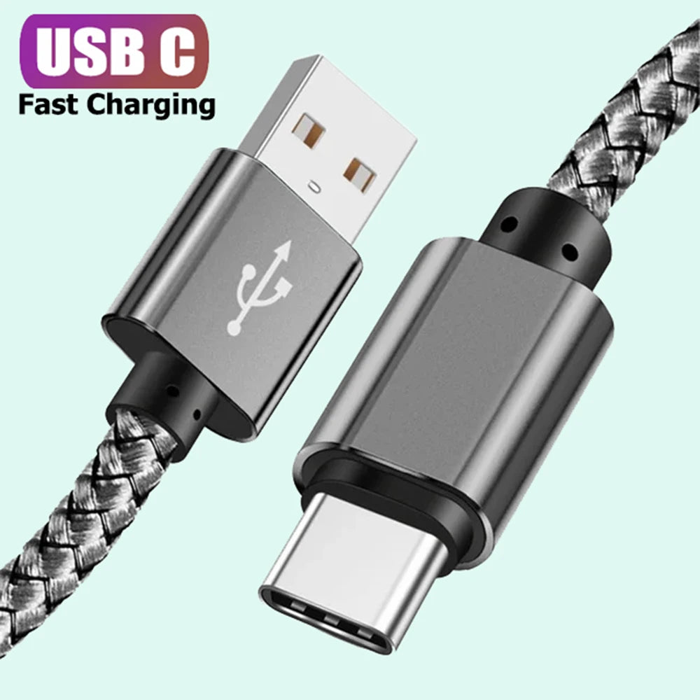 USB A to Type C Charging Cable 2A Fast Charger Nylon Data Cable 1M 2M 3M For Iphone Android Huawei Samsung TypeC Charging Device