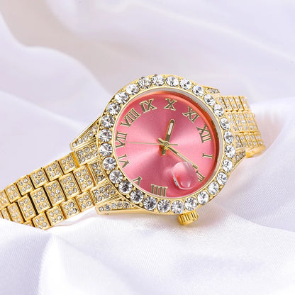 MISSFOX Pink Women Watch Luxury Small Face Elegant Quartz Watches For Ladies Icy Look Party Jewelry Mini Babe So Cute Arm Clock