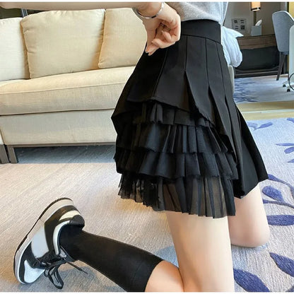 Elegant White Ruffled High Waist Mini Skirt For Women Fashion Casual Pleated Fluffy A-line Skirts Summer Lady Party Casual Skirt