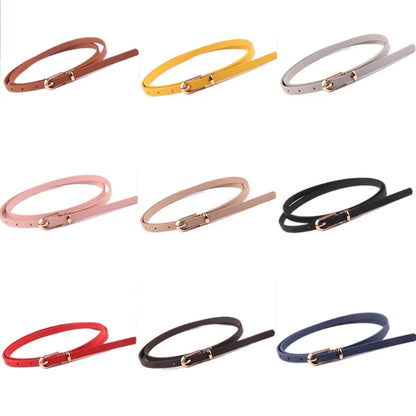 Fashion Black Blue White Pink Red Women Belts Thin Skinny Waistband Pin Buckle Adjustable Belt Summer Dress Jeans Strap Pu Belts