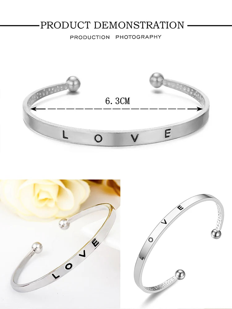 2pcs Women's Fashion Simple Silver Steel Band Quartz Watch+LOVE Bracelet Set