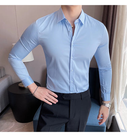 10Color High Quality Solid Dress Shirt Men Simple Long Sleeve Slim Fit Business Shirts Homme Social Casual Shirt Plus Size 5XL-M