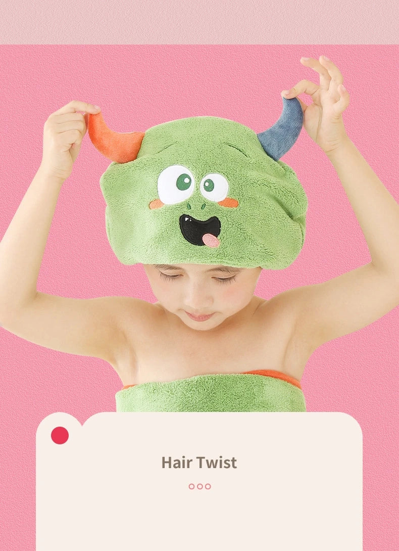 Cute Cartoon Animal Child Hair Towel Cap Drying Hat Quick-dry Microfiber Super Absorption Hair Twist  Kid Bath Hat Bathroom