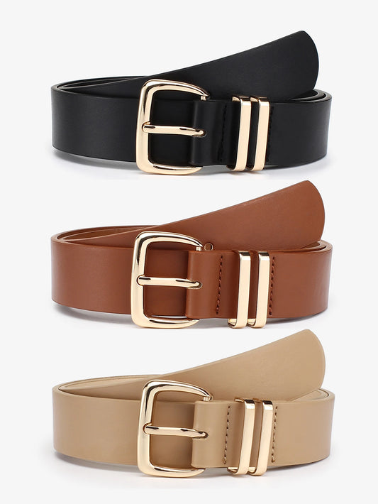 1pcs Women Student Teenager Leather Belts for Jeans Pants Fashion Gold Buckle Ladies Dress Belt